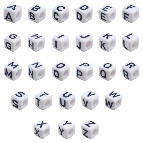 800 Pieces White Letter Beads Cube Alphabet A-Z 6X6 mm For Jewelry Making