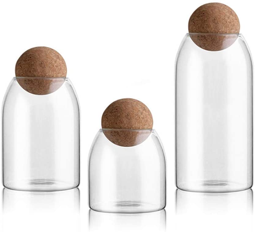 Glass Storage Jar with Wood Lid Ball Clear Candy Jar for Serving Tea Coffee 3Pcs