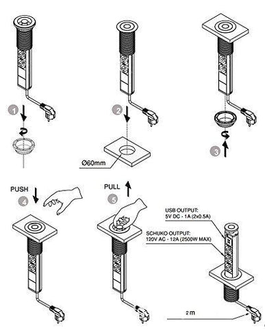 Retractable Pop-Up Power Outlet For Kitchen / Office and  USB Devices