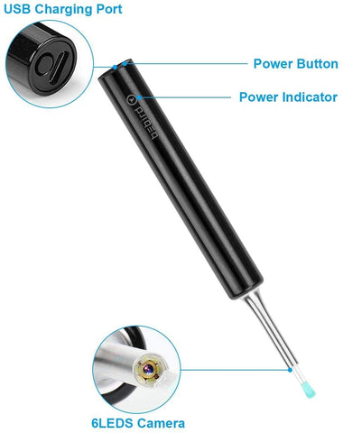 R1 Intelligent Visual Ear Sticks Endoscope 300W High Sensitivity Earpick Mini Camera Otoscope Health Ear Cleaner - Bebird