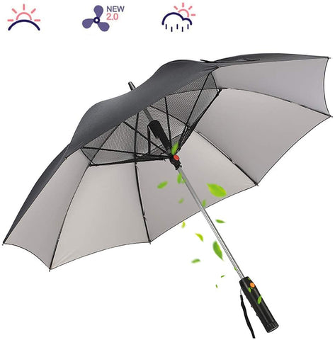 Umbrella with Fan USB Long Handle Sun Proof Umbrella UV Protection Sun Umbrella with Mist Fan - Black/Yello