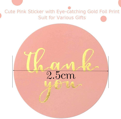 WILLOW Thank You Stickers 500pcs A Roll, 2.5cm Gold Foil Small Business Label Cute Paper Mail Stickers for Envelope Wedding Baby Shower