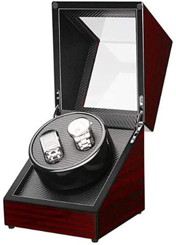 Double Automatic Watch Winder, Wood Turning Double Watch Display Storage Box Case