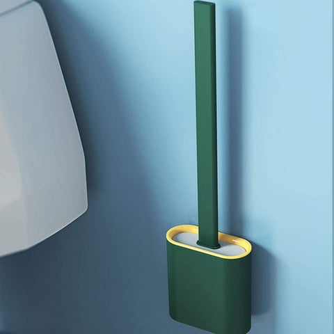 Silicone Toilet Brush with Base Rubber Head Holder Wall-mounted Cleaning Brush