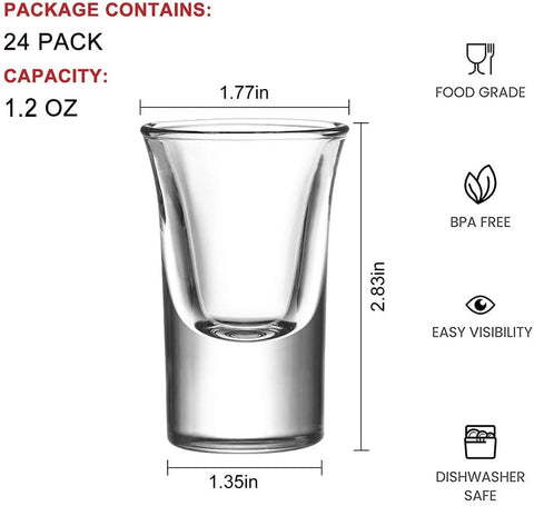 1.2oz / 35ml Shot Glass Set with Heavy Base, Clear Shot Glasses Set of 24