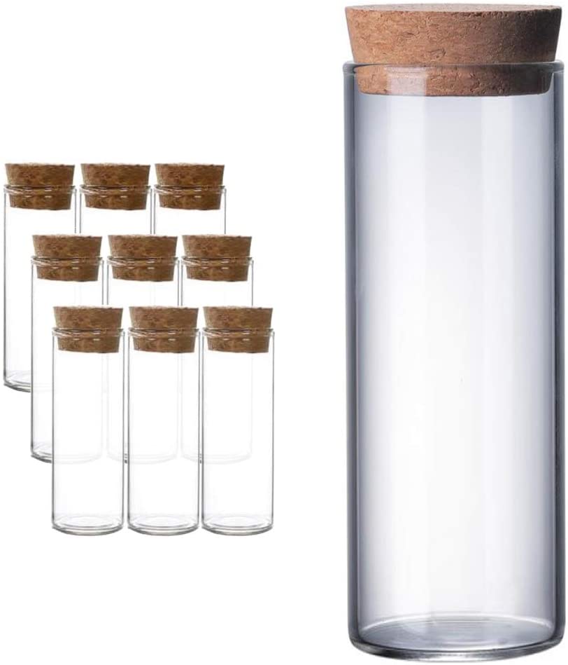 10pcs Empty Clear Borosilicate Glass Test Tubes Bottle with Wood Cork Stoppers (40ml/1.35oz)