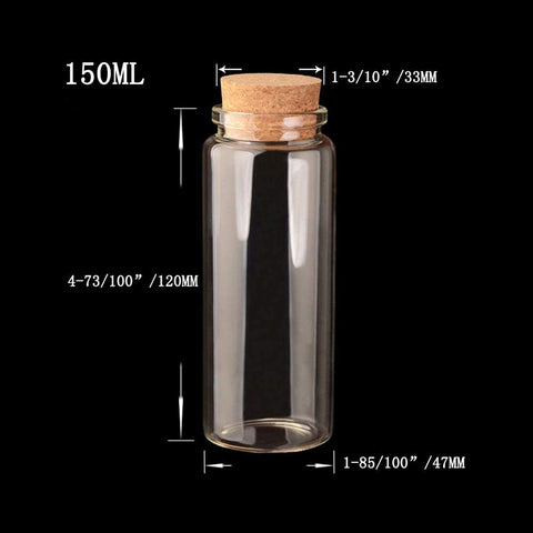12pcs 150ml Transparent Clear Glass Bottles Jar with Cork Tops for DIY Art Crafts