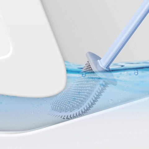 Silicone Toilet Brush with Base Rubber Head Holder Wall-mounted Cleaning Brush