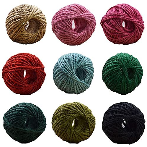 9 PCS Colors Natural Jute Twine Assorted Colors Pack for Artworks and Gift Wrapping Twine 50Meters Per Roll - Willow