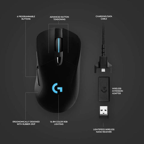 Logitech G703 LIGHTSPEED Wireless Gaming Mouse with HERO 16K Sensor- 2.4GHZ PC MOUSE