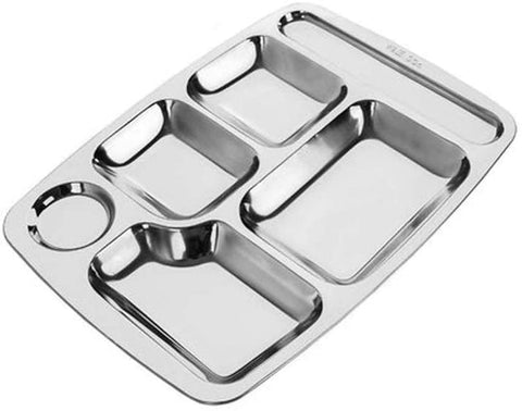 Cafeteria Mess Trays, 10 Pack Stainless Steel Three in one Dinner Plate, 10" x 14", Rectangular 5-Compartment