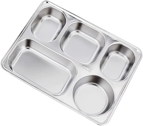 Divided Dinner Tray, 5 compartment Stainless Steel Rectangular Divided Plate Section (10Pc Pack)