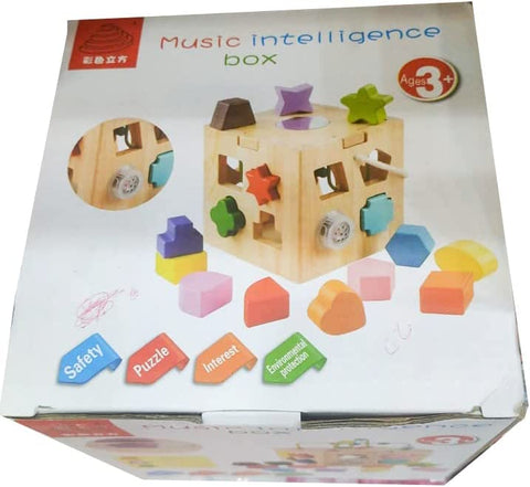 Emma Music Intelligence Box Geometric Sorting Wooden Educational Toy Cube With Color Shape Blocks 3+ Years