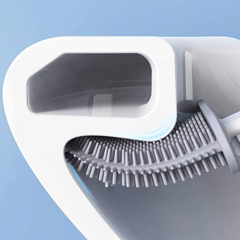 Silicone Toilet Brush with Base Rubber Head Holder Wall-mounted Cleaning Brush