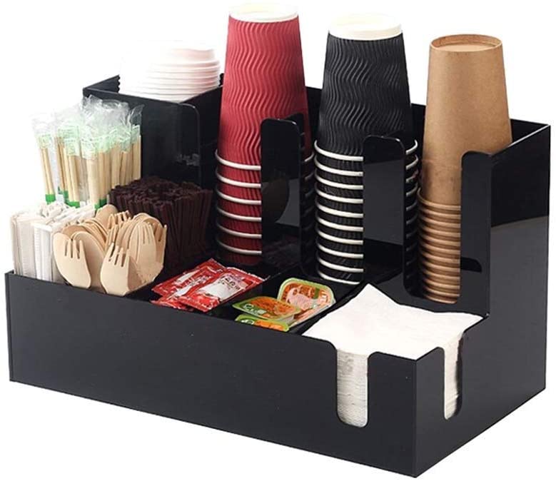 Upright Coffee Condiment and Cup Storage Organizer Acrylic Material for Paper Cups Napkins