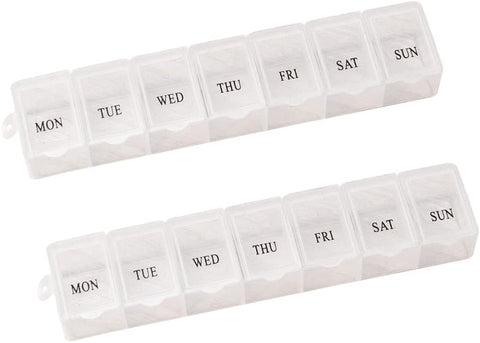 Pill Box 2pcs Weekly Pill Holder Rotated 7 Slot Vitamin Medicine Box Case Organizer Container (Blue))