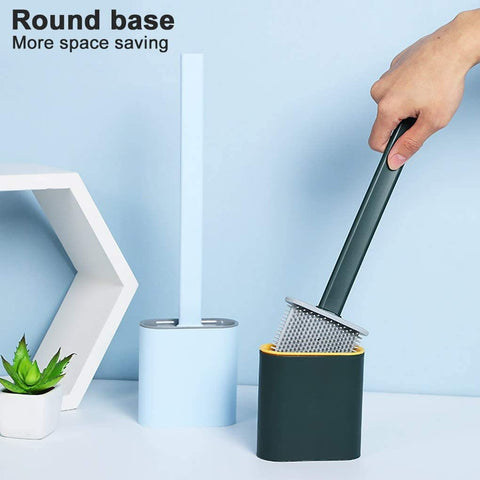Silicone Toilet Brush with Base Rubber Head Holder Wall-mounted Cleaning Brush