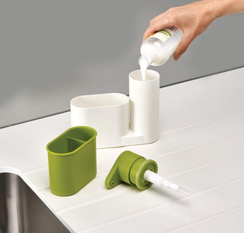 Sink Base Caddy Set with Soap Pump, White/Green