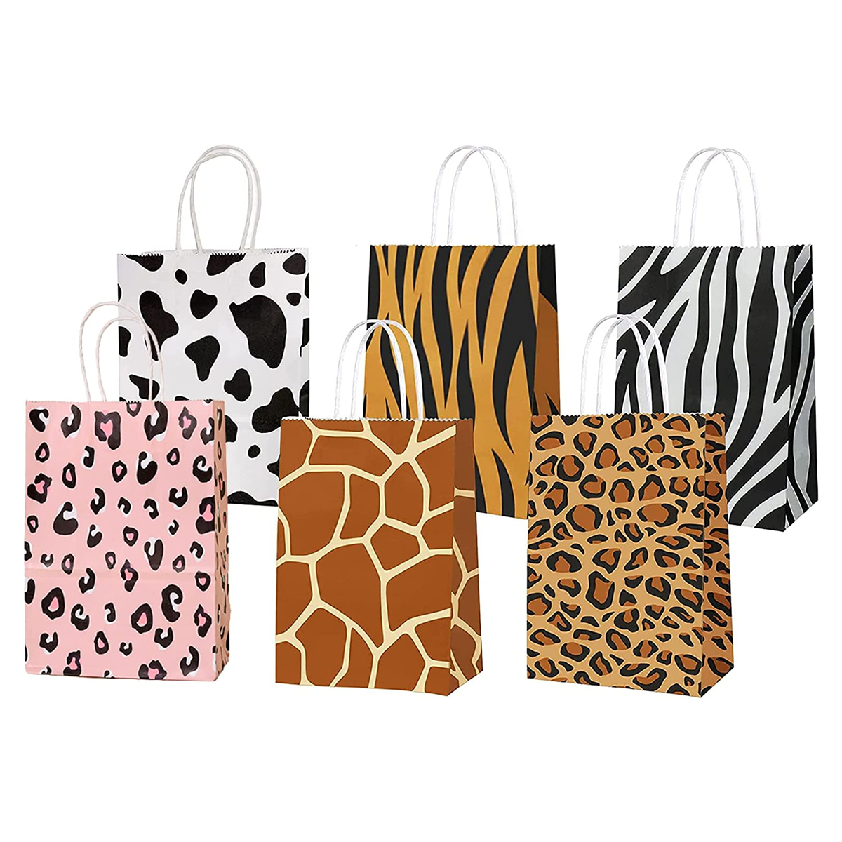 24PCS Animal Jungle Safari Print Party Bags Gift Favor Bags Assorted Designs - 14x20x7cm - Willow
