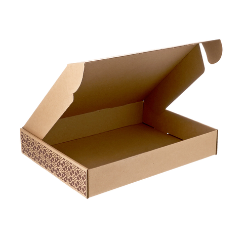 10 Pc Large Brown Ifthar Printed Meal Box - 44x29x8 Cms - Willow