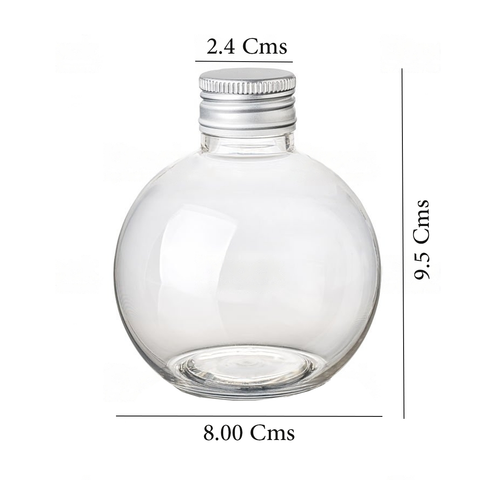 12Pc Pack 250ml Clear PET Sphere Bottle with 24mm Silver Screw Cap 8x8 cms  - Willow