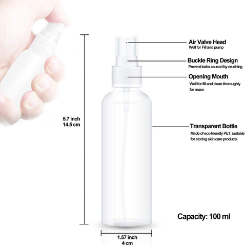 16Pcs 100ml Spray Bottle, Fine Mist Clear Plastic Empty Refillable Mini Spritzer for Travel - Willow