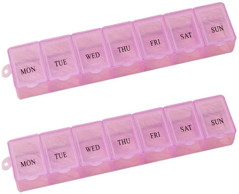 Pill Box 2pcs Weekly Pill Holder Rotated 7 Slot Vitamin Medicine Box Case Organizer Container (Pink)
