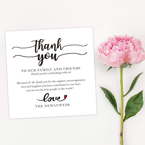 WILLOW 50 Wedding Thank You Card for Wedding Dinner, Reception Dinner Plate Decor with personalised Name on Card