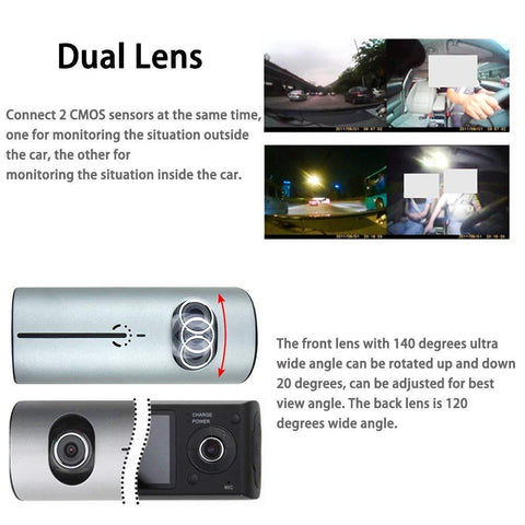 Dual Lens Dash Cam,2.7" Car DVR Vehicle Camera Video Recorder with GPS Module G-Sensor - SquareDubai