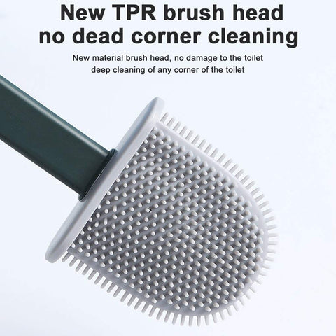 Silicone Toilet Brush with Base Rubber Head Holder Wall-mounted Cleaning Brush