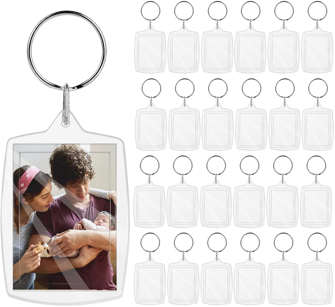 Olmecs 50 Pcs Clear Acrylic Blank Photo Keyring / Keychains Snap-In Picture Frame Rectangle  (4.5X2.8 CMS)
