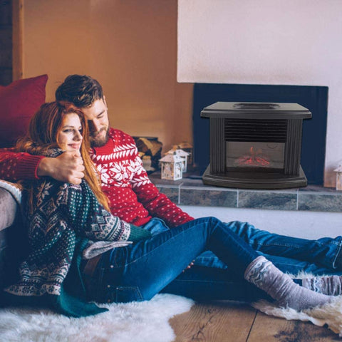 1000W Mini Electric Fireplace Tabletop Portable Living Room Warm Winter Heater - Black EU Plug