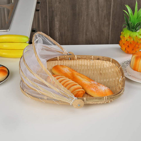 Bamboo Food Serving Trays Platters with Food Cover Mesh - WILLOW