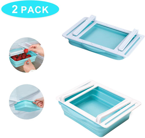JM-626 Fridge Drawer Organizer Folding Storage Box for Home Kitchen Fridge Space Saver (2pcs) Green