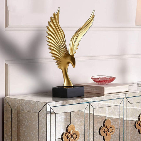 Gold Eagle Art Statue Home Living Room Decoration Figurine - 24x8cm