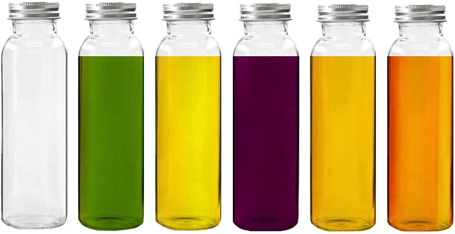 Willow Glass juice bottles  8 ounces, with leak-proof lid, 6Pc Pack