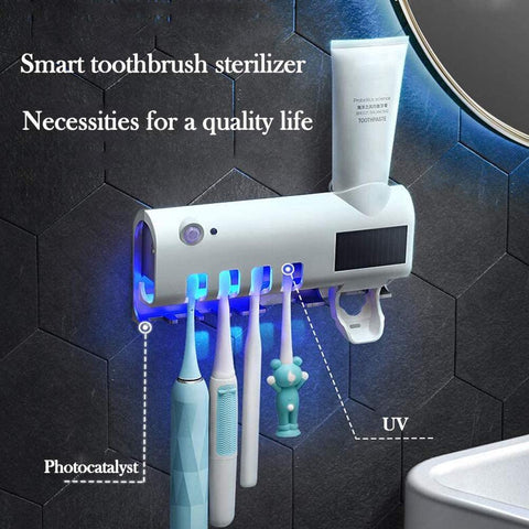 4 Toothbrush Sterilizer Holder & Automatic Toothpaste Dispenser Set