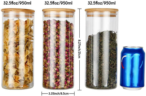 Willow Glass Storage Jar,Kitchen Food Containers with Bamboo Lid 3 pack (32.5 OZ / 950 ML)
