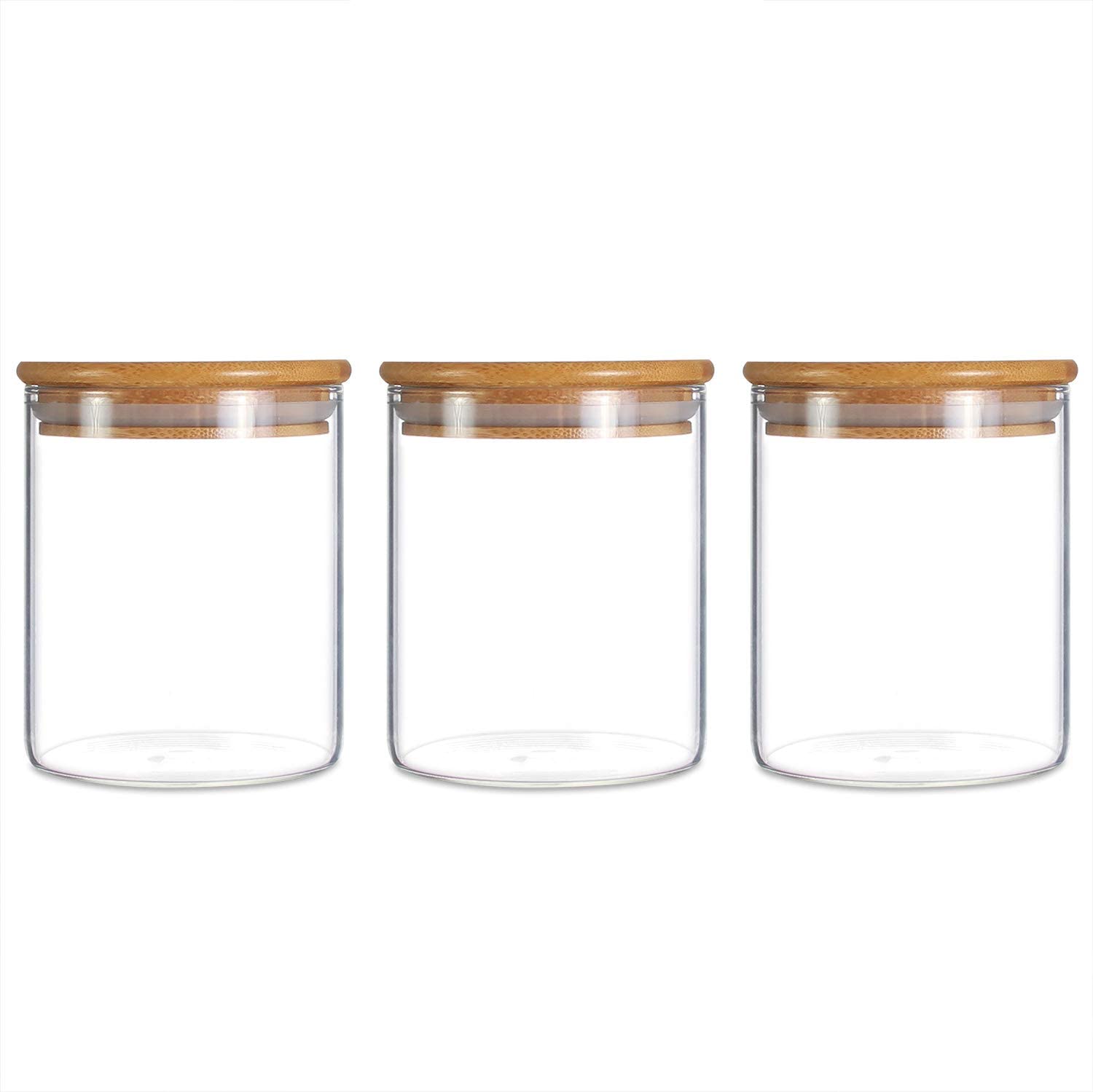 Willow Glass Storage Jar,Kitchen Food Containers with Bamboo Lid 3 pack (250ML)