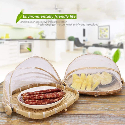 3Pcs Square Bamboo Food Serving Trays with Food Mesh Cover - Willow