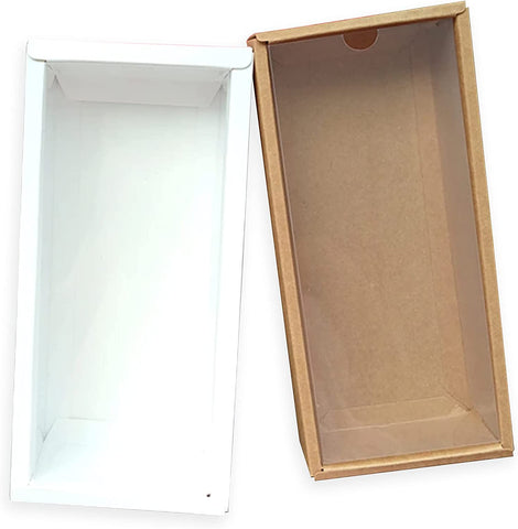 24pcs Multipurpose Rectangle Brown Kraft Paper Gift Box Folding With Transparent PVC Window 32x12x7cm - Willow