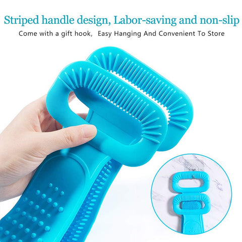 Silicone Bath Body Brush, Exfoliating Long Silicone Body Back Scrubber, Easy to Clean, Lathers Well, Eco Friendly, Long Lasting,(Blue)