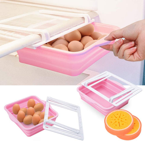 JM-626 Fridge Drawer Organizer Folding Storage Box for Home Kitchen Fridge Space Saver (2pcs) Pink