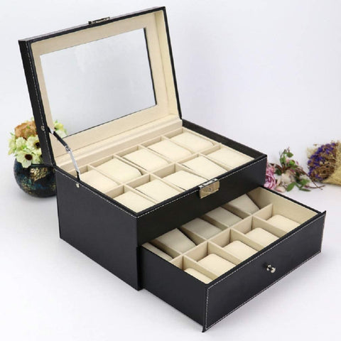 Watches Storage Box Jewellery Box 20 Pieces Two Layers Watches Storage Case,Black
