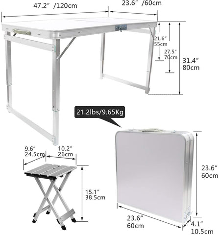 4-Person Folding Picnic Table with 4 Aluminum Chairs