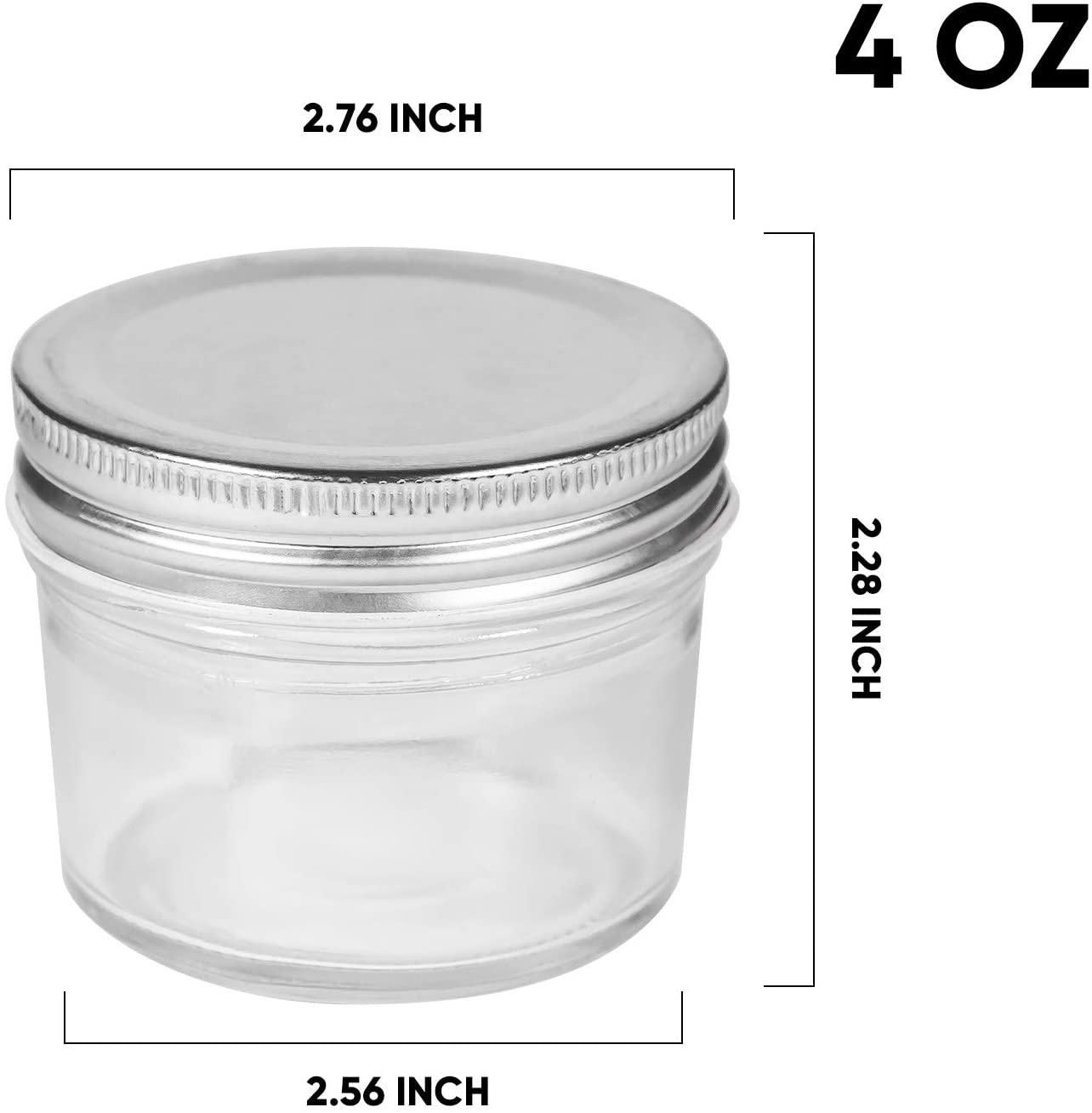 Mason Jars, Glass Canning With Lids, Ideal for Kitchen Storage 4 oz transparent (24 Pc Pack) - Willow
