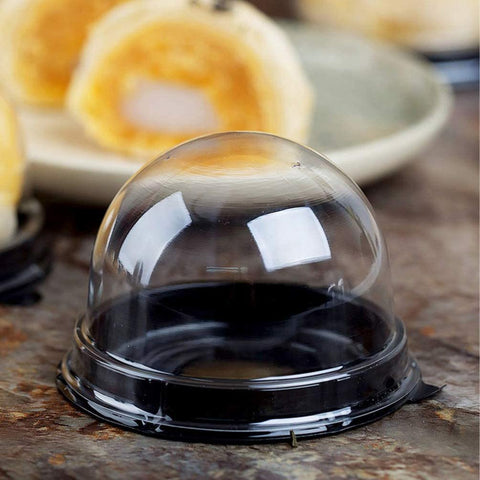 50 pcs Plastic Round Cake Boxes with Transparent Dome  for Mooncake Cake Cheese (Black Tray)