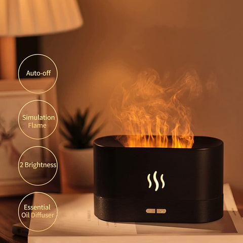 3 in 1 Stimulation Flame Humidifier Night Light Aroma Quiet Desk Top USB Humidifier - Black
