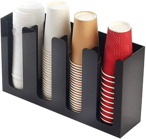 Condiment Organizer Storage 4 Compartment Acrylic Cup Organizer Coffee Condiment Organizer Suitable for Storing Paper Cups and Paper Cover