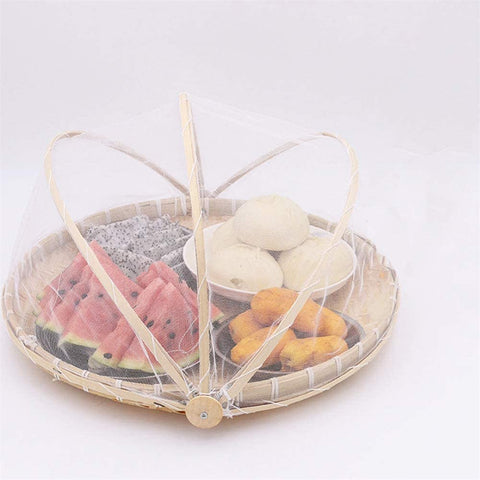 3Pcs Square Bamboo Food Serving Trays with Food Mesh Cover - Willow